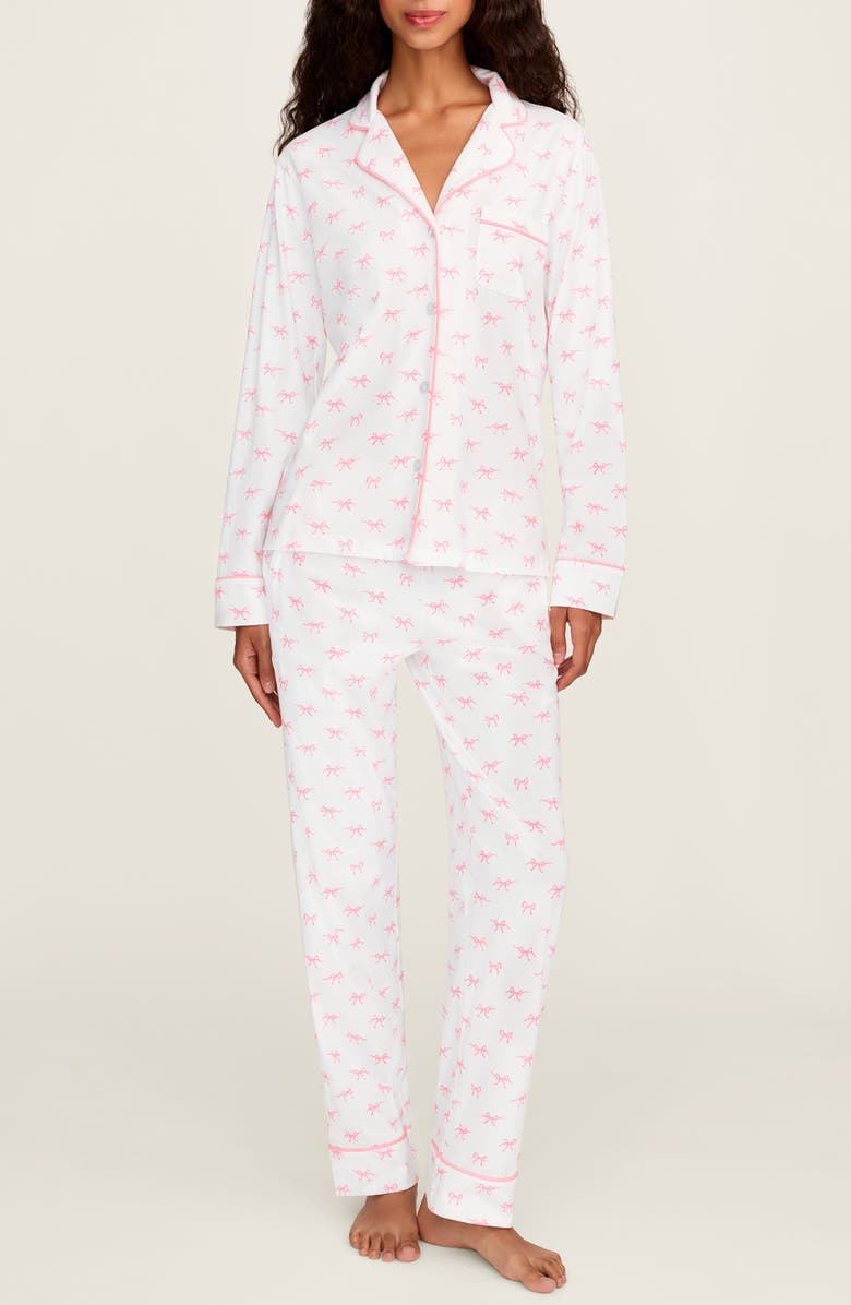 Petite Plume Pima Cotton Jersey Long Pajamas, Main, color, White/ White