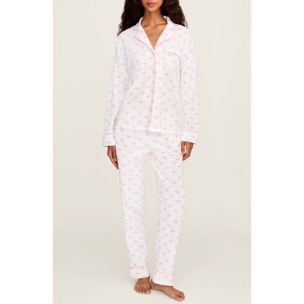 Petite Plume Pima Cotton Jersey Long Pajamas In Pink