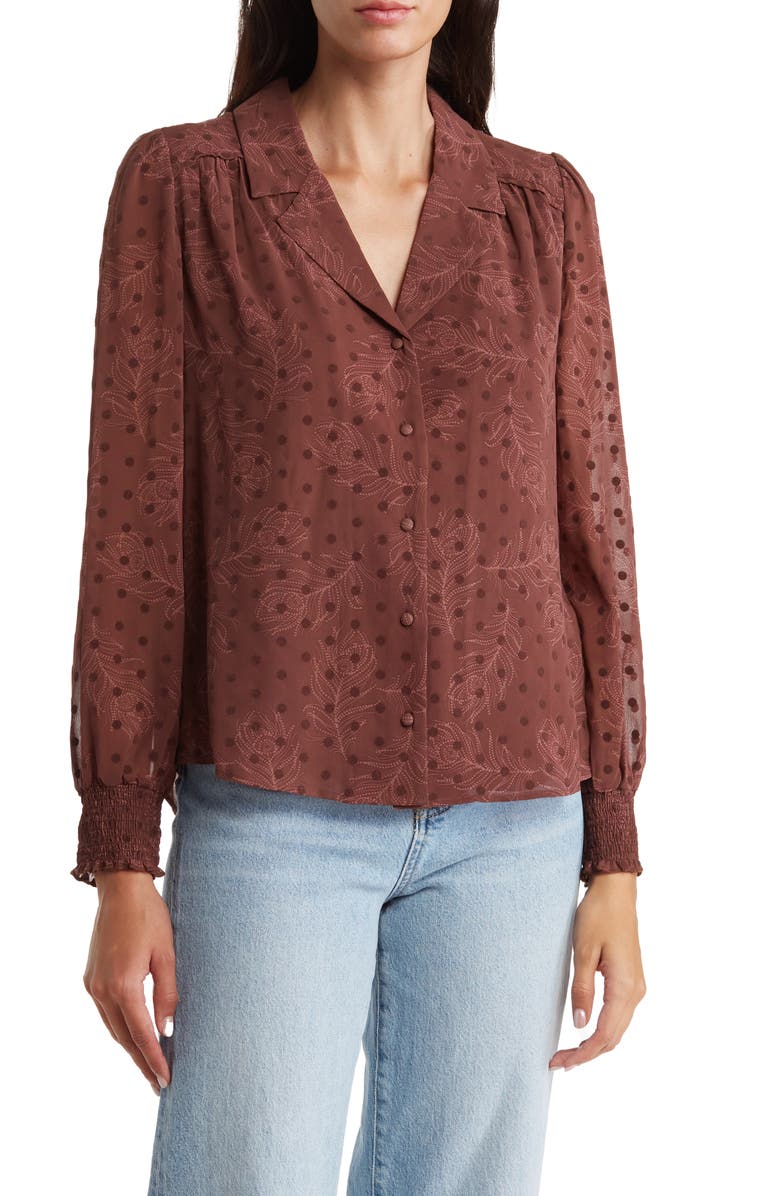 DR2 by Daniel Rainn Flocked Long Sleeve Button-Up Top, Main, color, O254 Aged Cabernet
