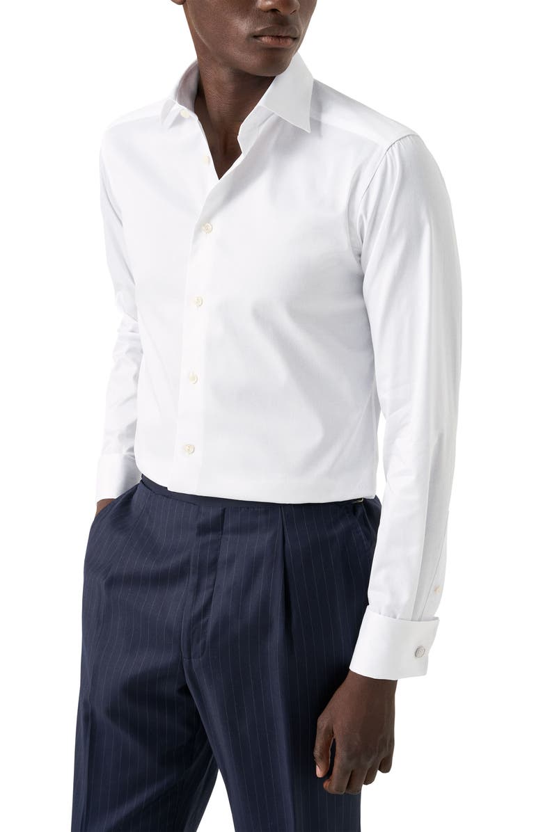Eton Slim Fit White Cotton Twill Dress Shirt with French Cuffs, Main, color, White