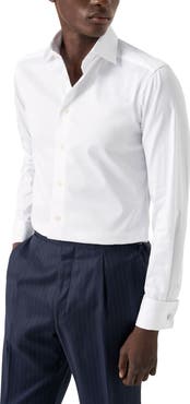 Eton Slim Fit White Cotton Twill Dress Shirt with French Cuffs