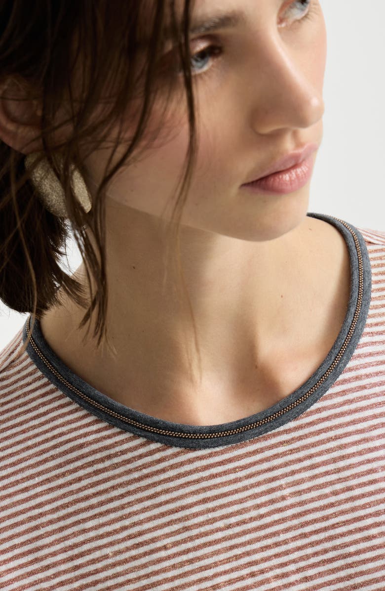 Brunello Cucinelli Striped jersey T-shirt, Alternate, color, Orange