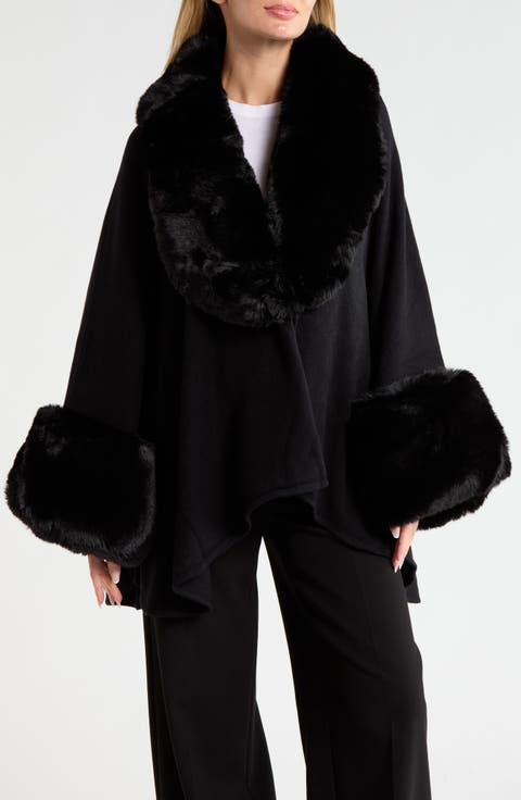 Faux Fur Trimmed Cape