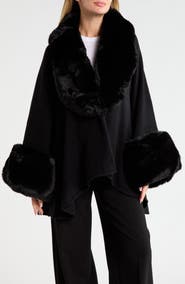 PATRIZIA LUCA Faux Fur Trimmed Cape