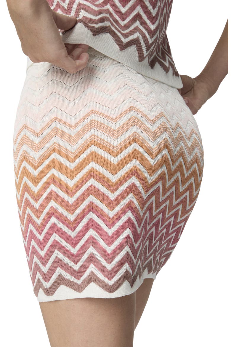 Mini Skirt In Cotton And Viscose Chevron Dégradé, Alternate, color, Pink & Rust