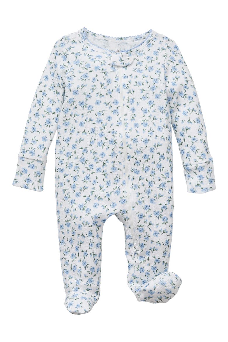 Blue Floral Pointelle Footie Romper, Main, color, BLUE