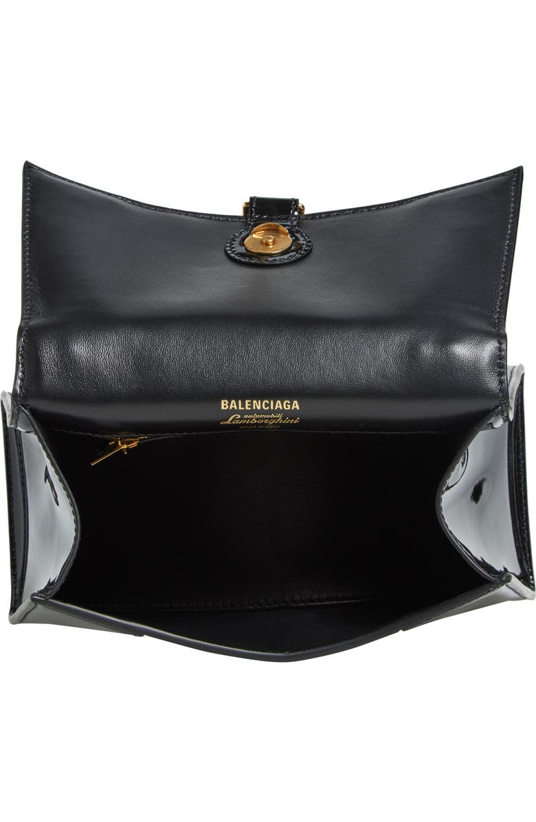 Balenciaga x Automobili Lamborghini Small Hourglass Patent Leather Top Handle Bag, Alternate, color, 1000 Black