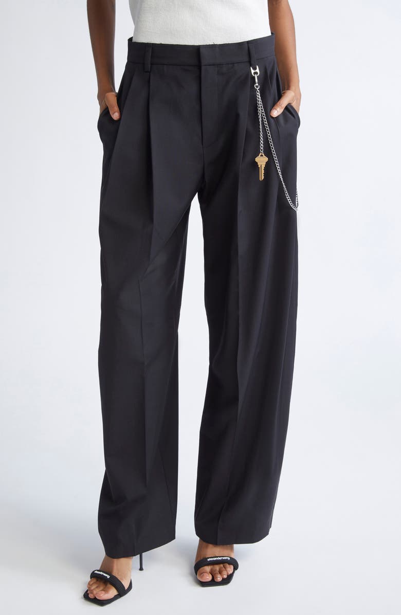 Alexander Wang Pleated Balloon Leg Pants with Detachable Chain Detail, Main, color, Black