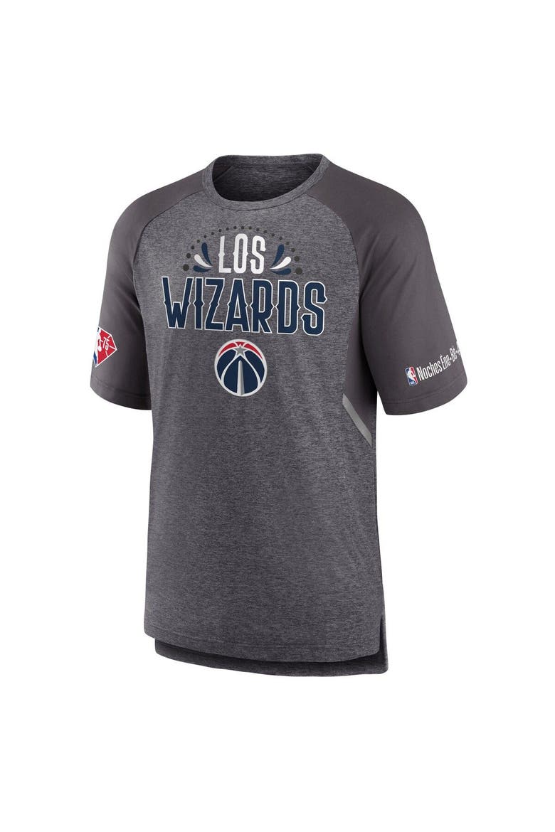 Men's Fanatics Branded Heathered Gray Washington Wizards 2022 Noches Ene-Be-A Core Shooting Raglan T-Shirt, Alternate, color, Heather Gray
