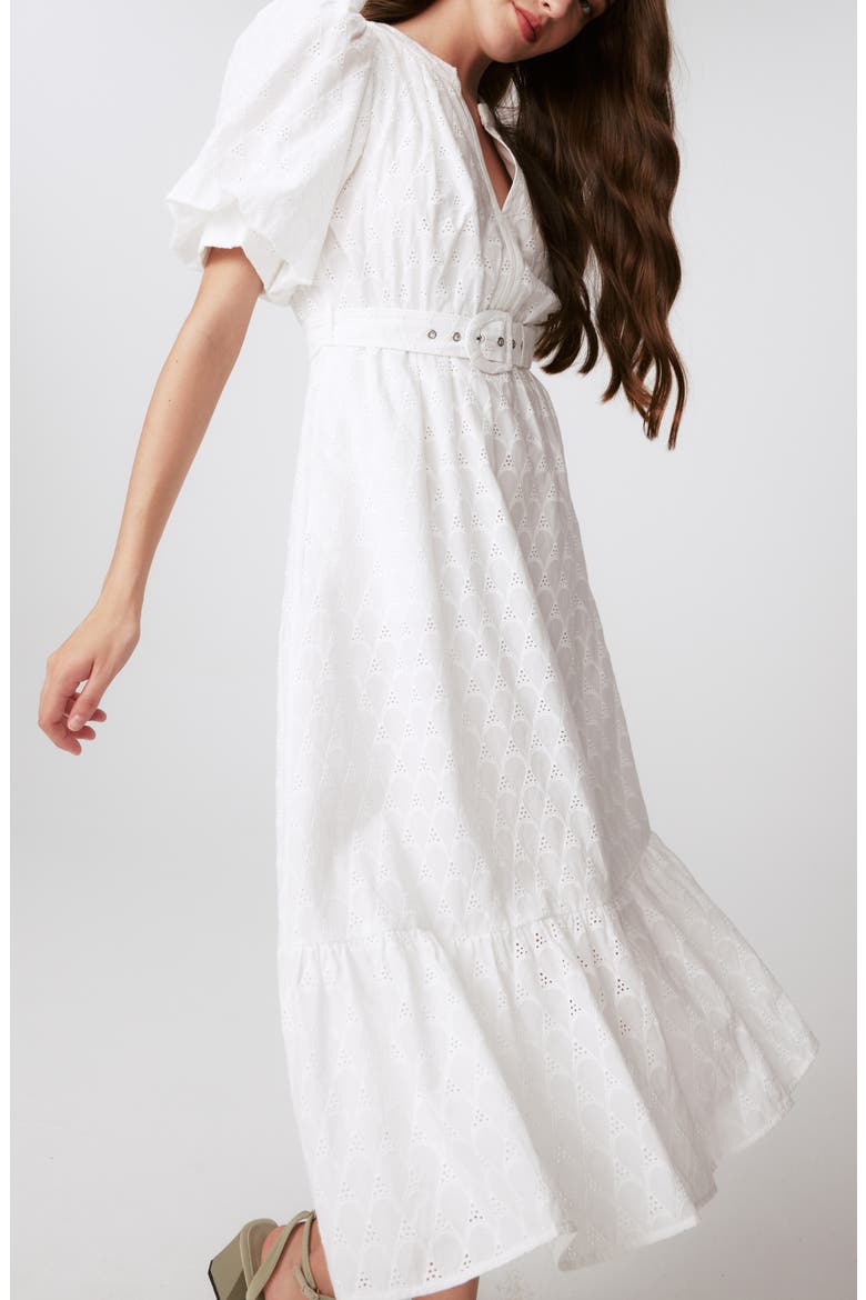 Polina Cotton Eyelet Midi Dress, Alternate, color, IVORY