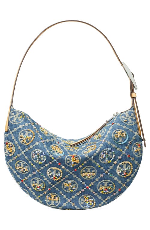 Tory Burch T Monogram Embellished Denim Shoulder Bag