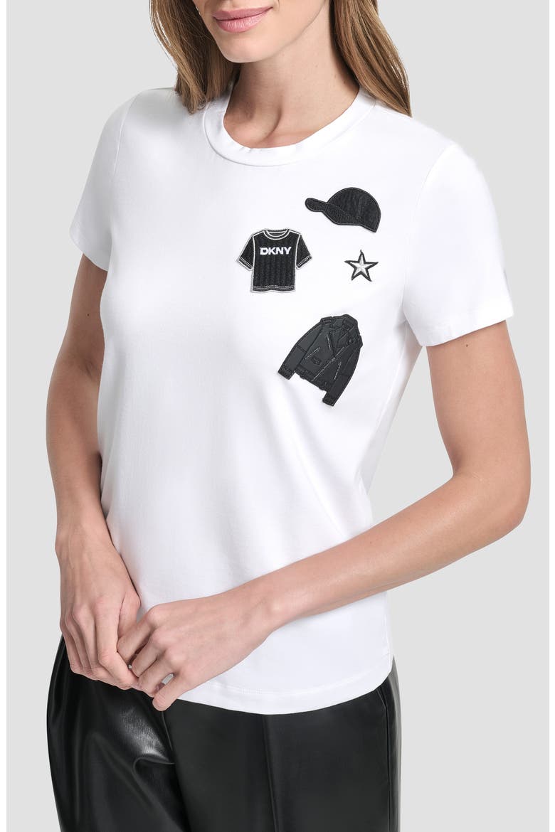 Pins & Patches Appliqué T-Shirt, Main, color, WHITE