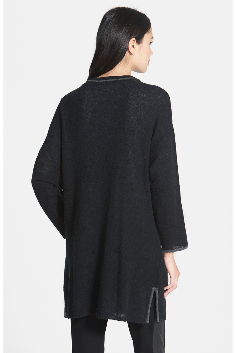 Cashmere Zip Front Cardigan, Alternate, color, BLACK/ CHARCOAL