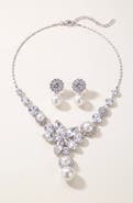 Modenaire Flower Pearl Drop Necklace and Earrings Set
