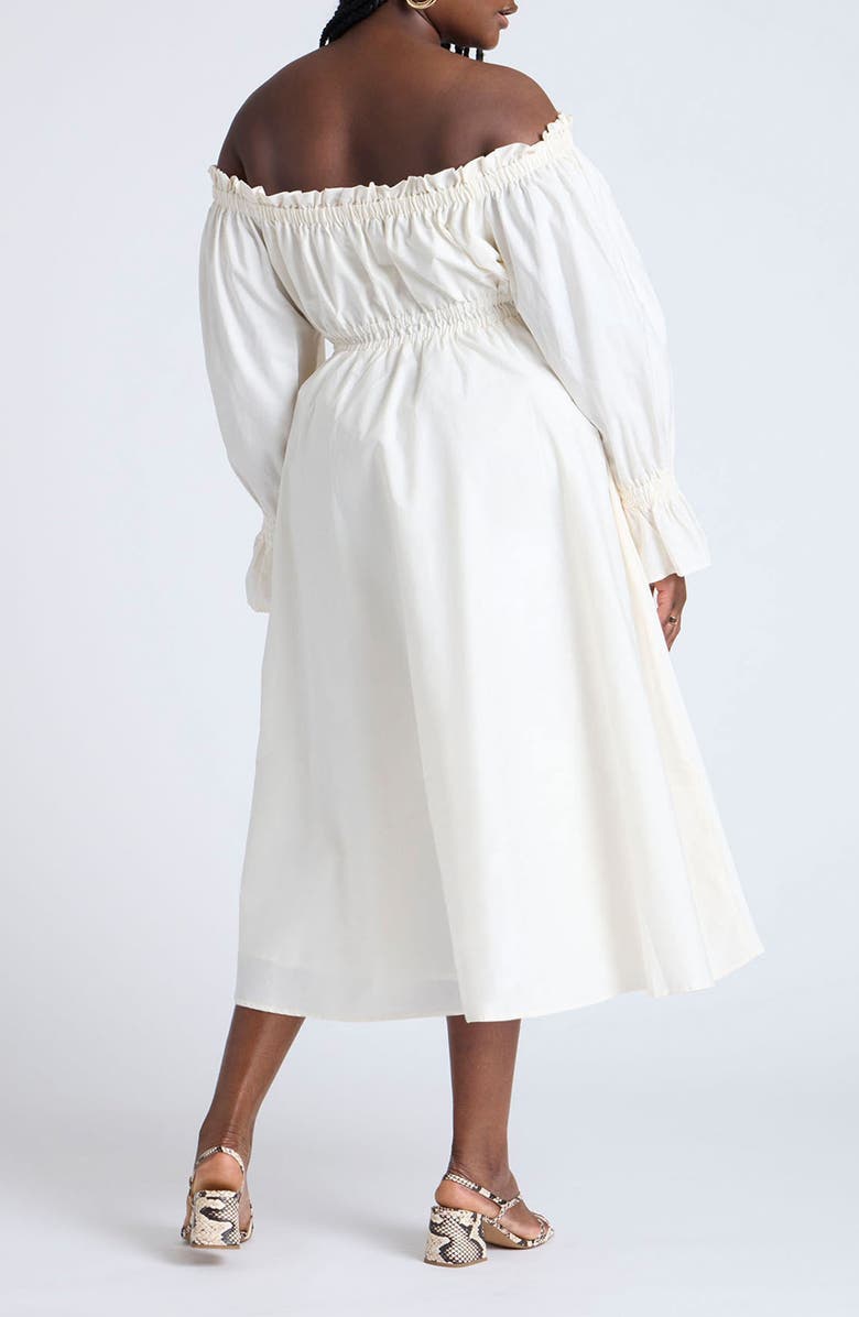 ELOQUII Off the Shoulder Long Sleeve Ruffle Dress, Alternate, color,