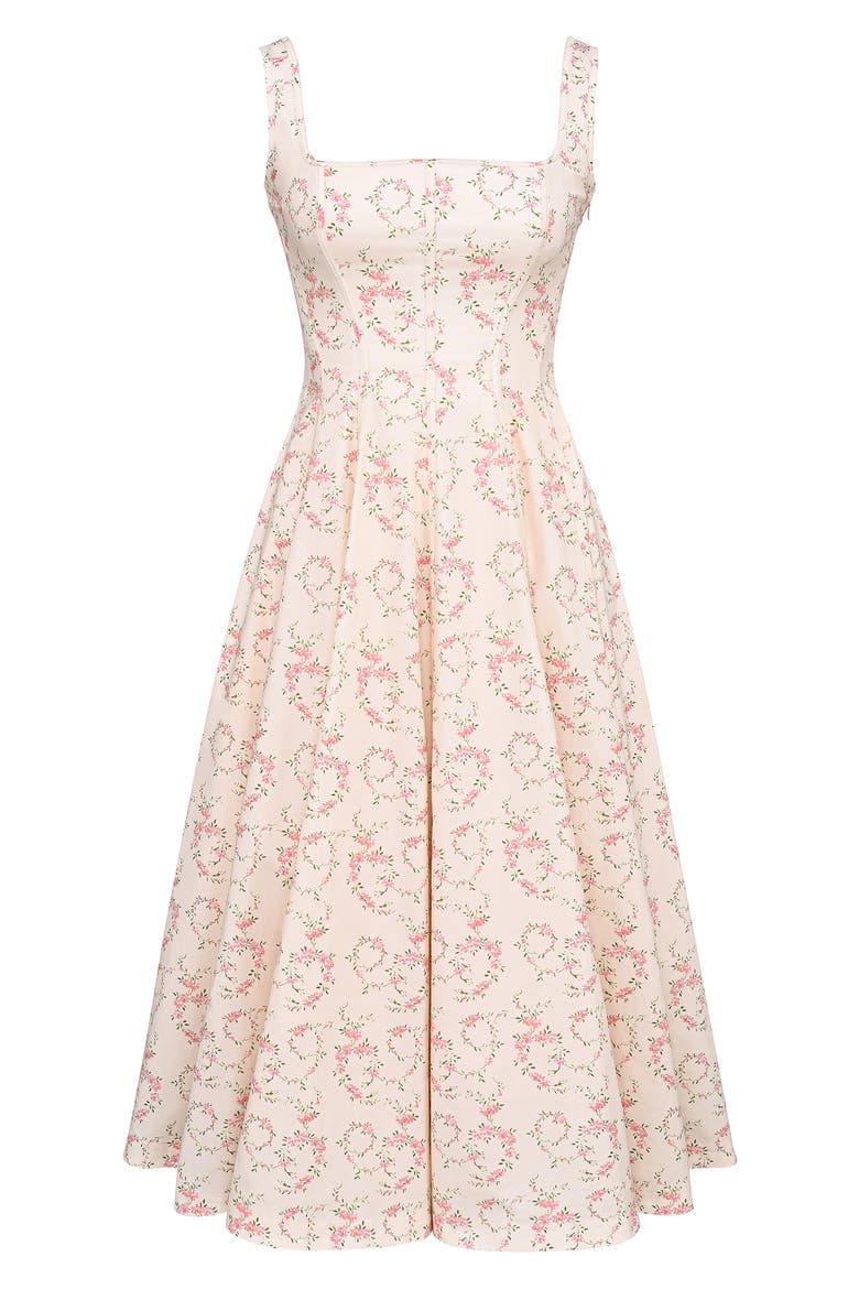 Mariabella Lace-Up Stretch Cotton Midi Dress, Alternate, color, VINTAGE FLORAL CREAM