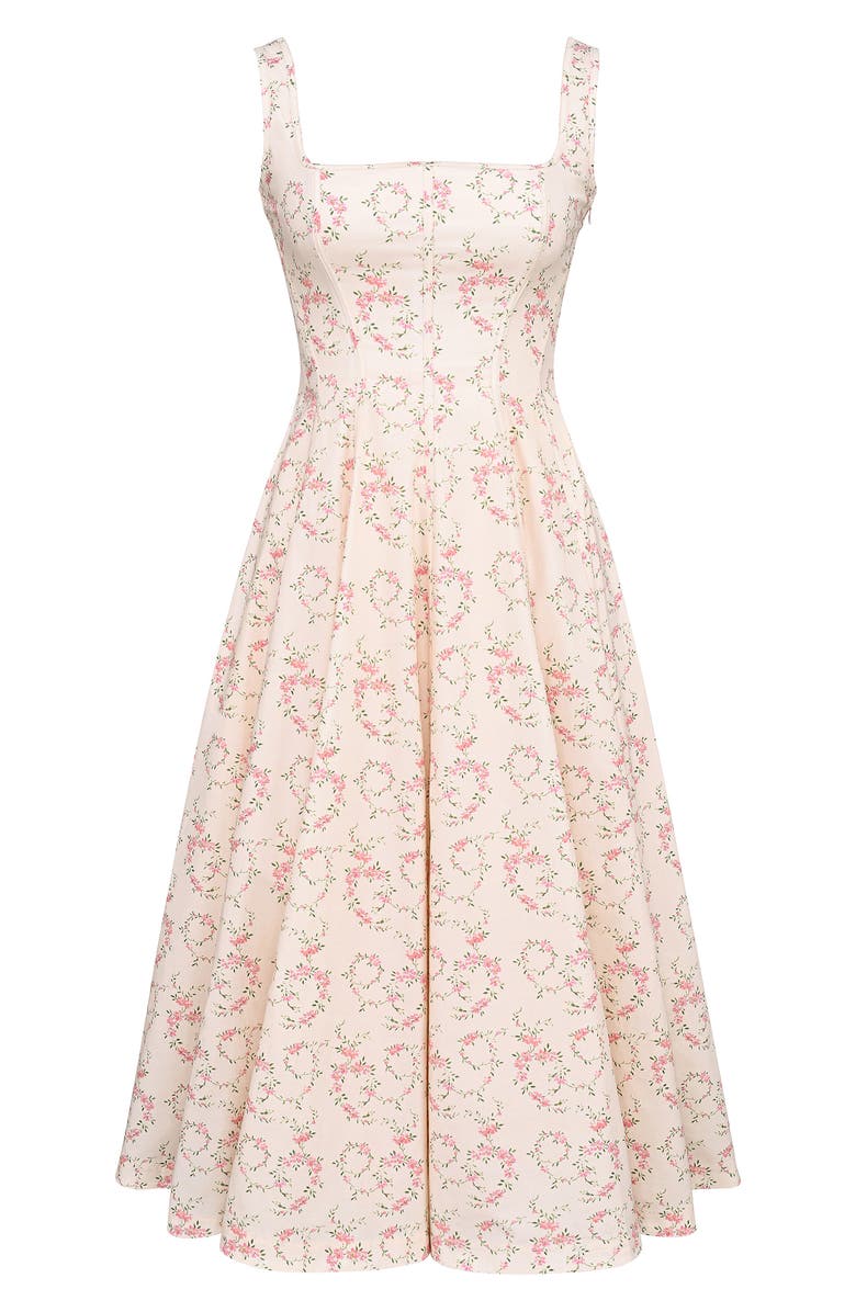 HOUSE OF CB Mariabella Lace-Up Stretch Cotton Midi Dress, Alternate, color, Vintage Floral Cream