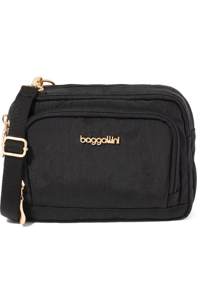 BAGGALLINI Trifecta RFID Wallet Crossbody Bag, Main, color, Black With Gold Hardware
