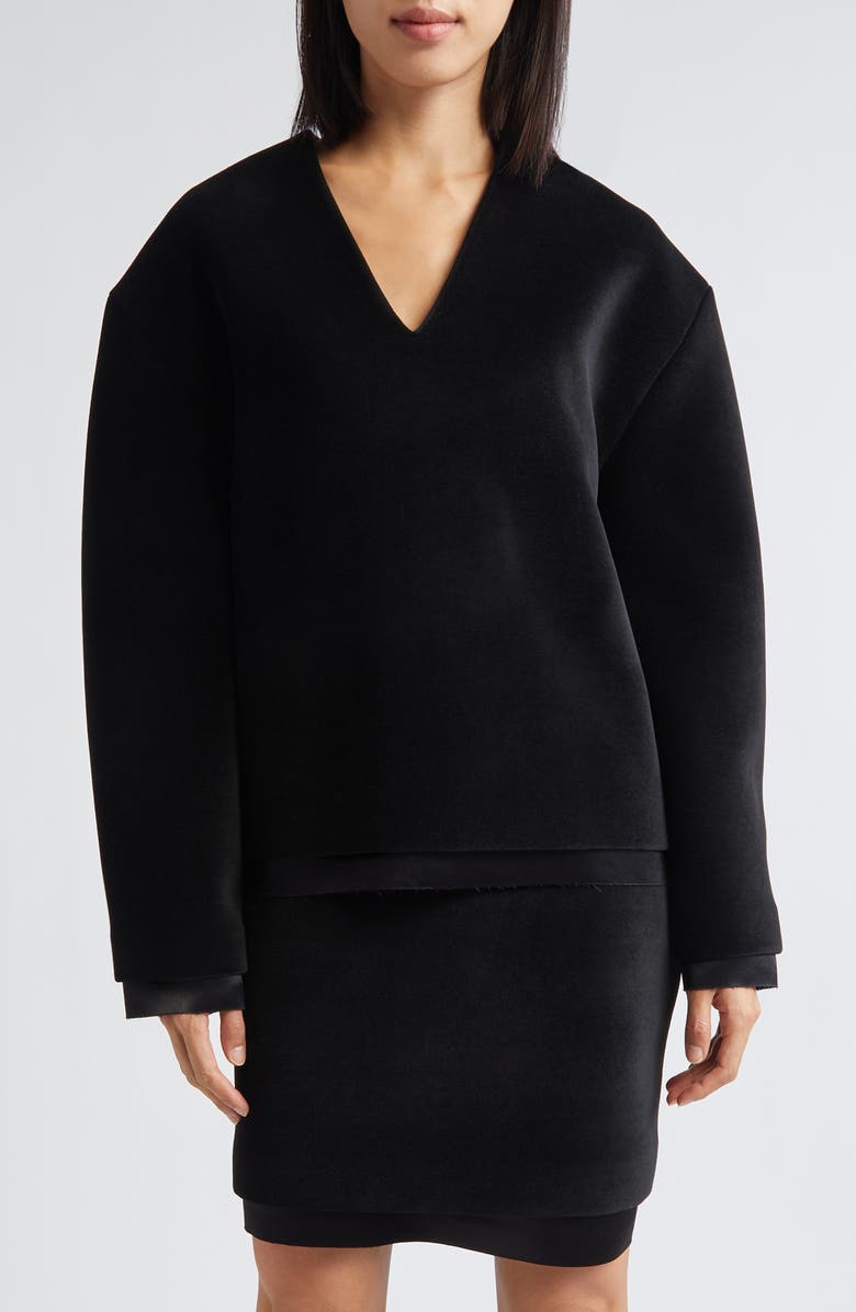 Jil Sander Double Layer V-Neck Sweater, Main, color, Black
