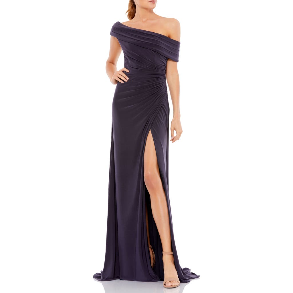 MAC DUGGAL MAC DUGGAL SLEEVELESS FOLDOVER OFF-THE-SHOULDER SLIT GOWN