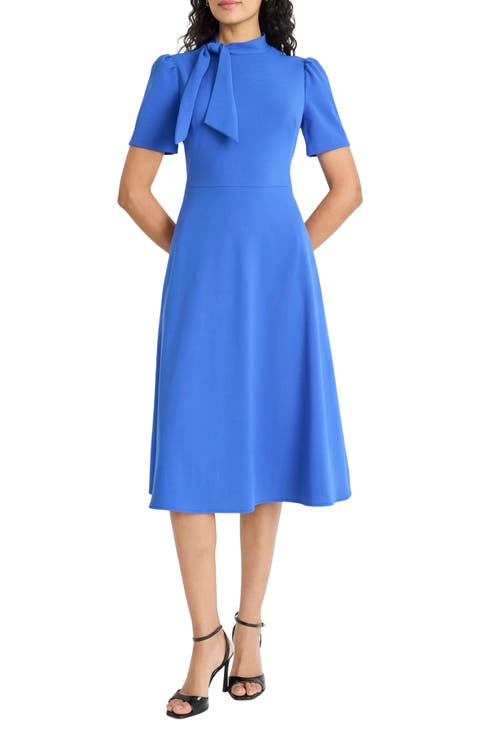 Short Sleeve Necktie Midi Dress