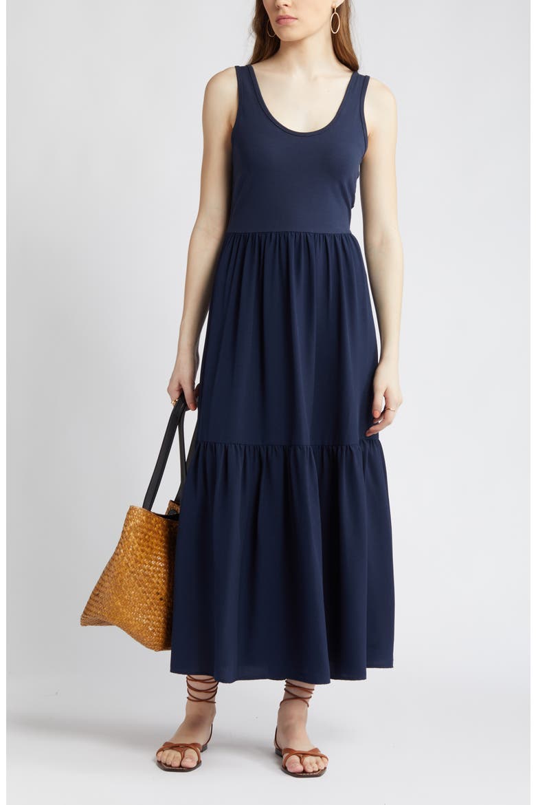 Mixed Media Tank Maxi Sundress, Alternate, color, NAVY BLAZER