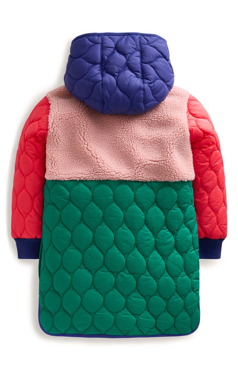 Mini Boden Kids' Colorblock Mixed Media Longline Coat, Alternate, color, 