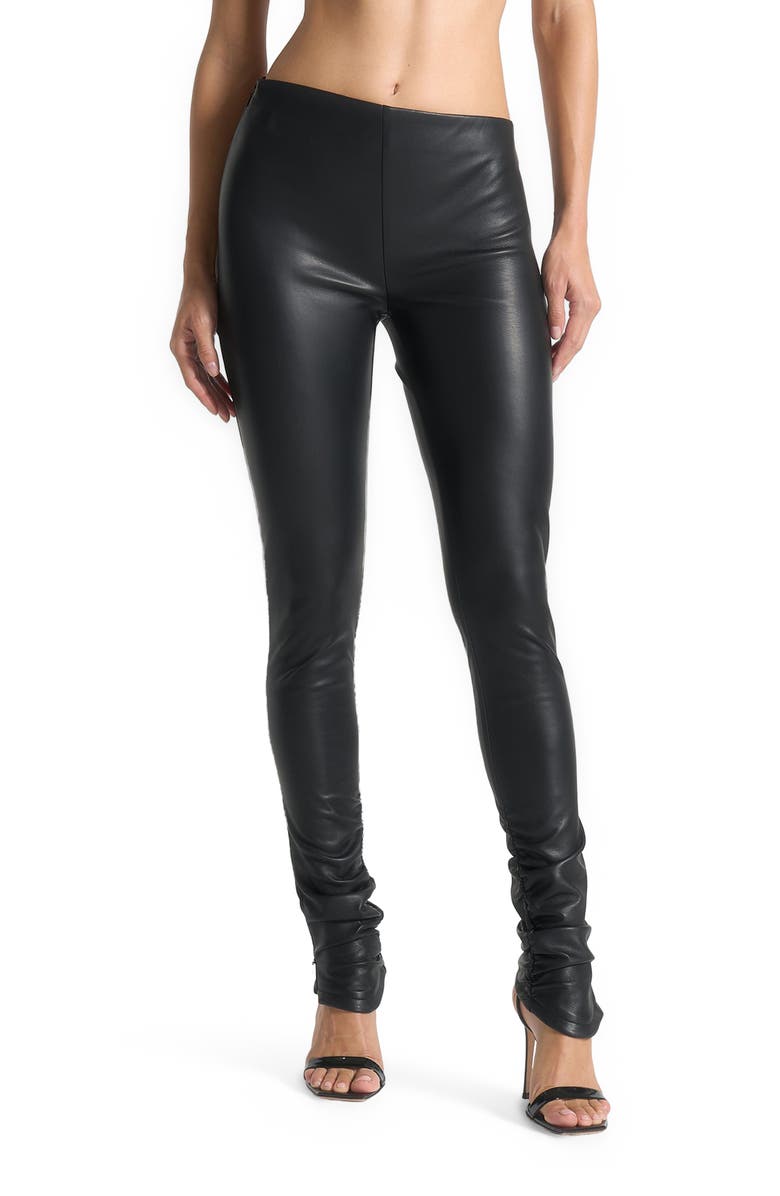 Manière De Voir Clara Leather Angled Waistband Leggings, Main, color,