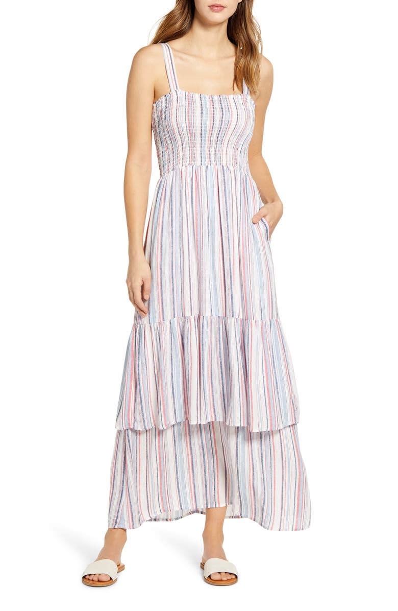 GIBSONLOOK Gibson x The Motherchic Laguna Smocked Maxi Sundress, Main, color, 