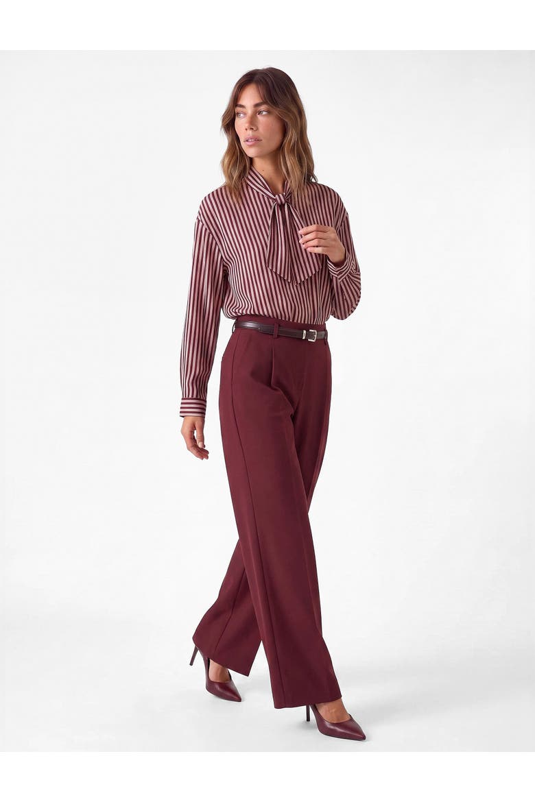 Long Sleeve Tie Neck Striped Shirt, Alternate, color, PINK STRIPE