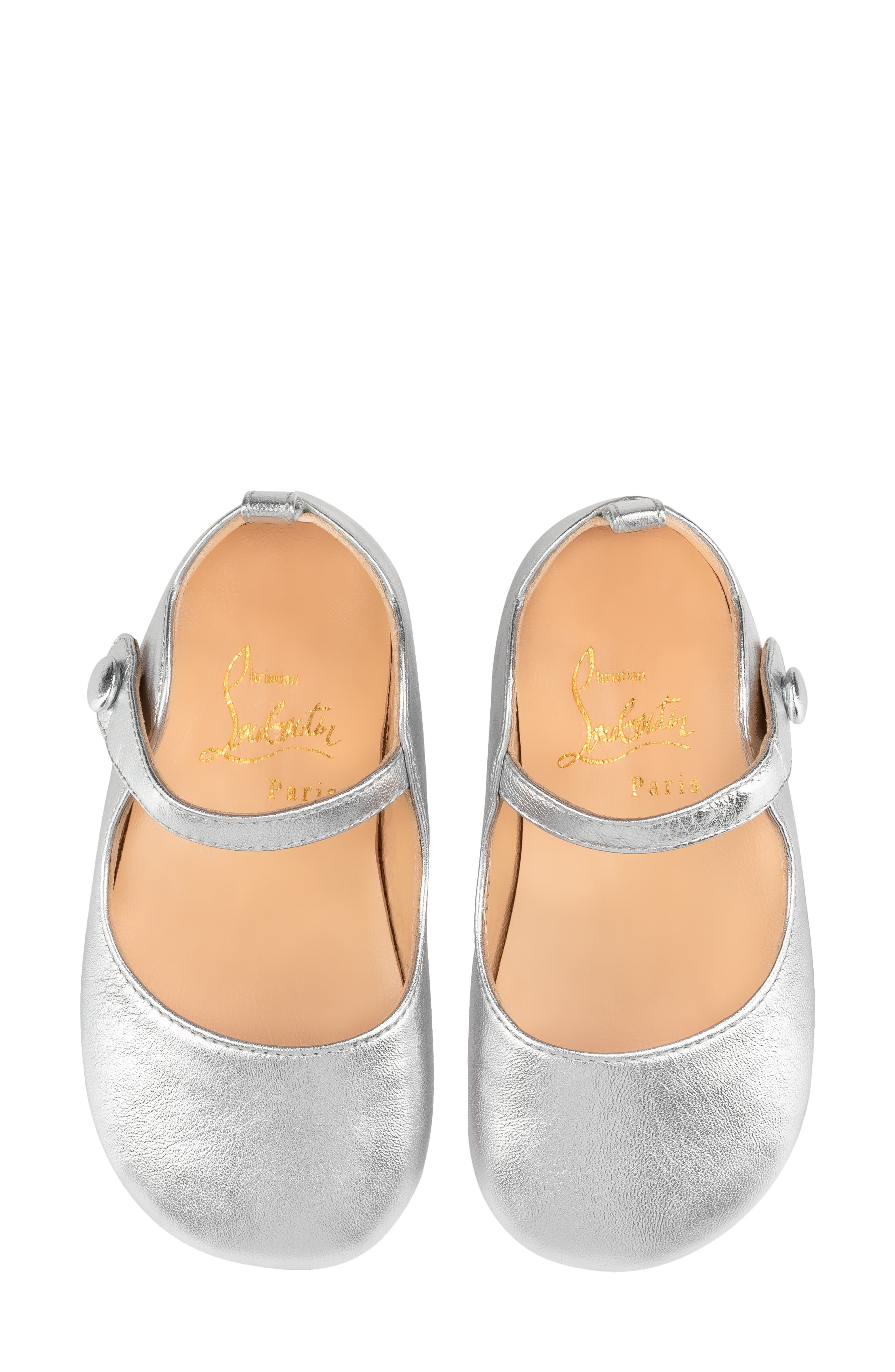 Christian Louboutin Baby Love Chick Crib Shoe, Alternate, color, Silver