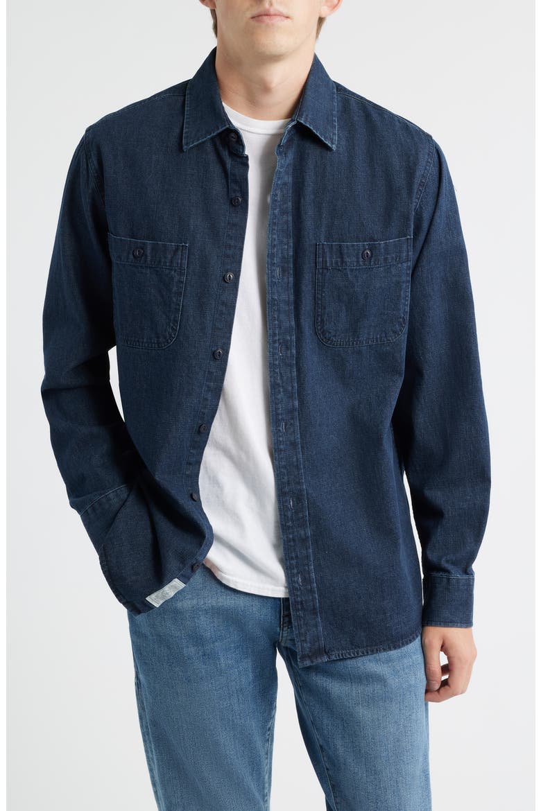 Cotton Denim Button-Up Work Shirt, Main, color, INDIGO