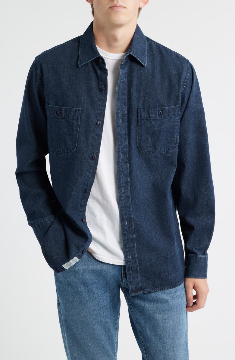 Schott NYC Cotton Denim Button-Up Work Shirt, Main, color, Indigo