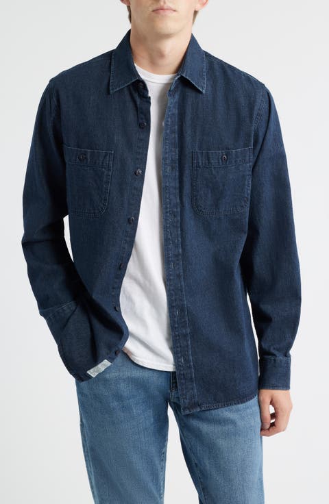 Cotton Denim Button-Up Work Shirt