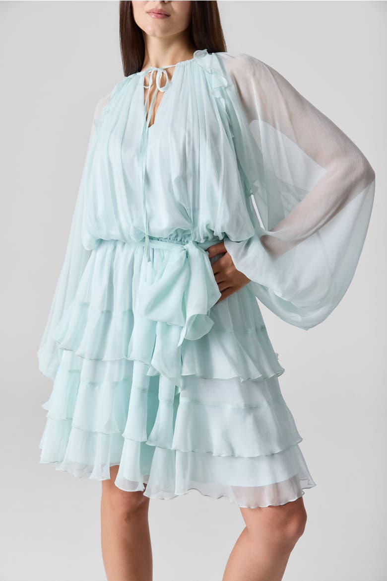 Silk Chiffon Tie Belt Short Dress, Alternate, color, Hint Of Mint