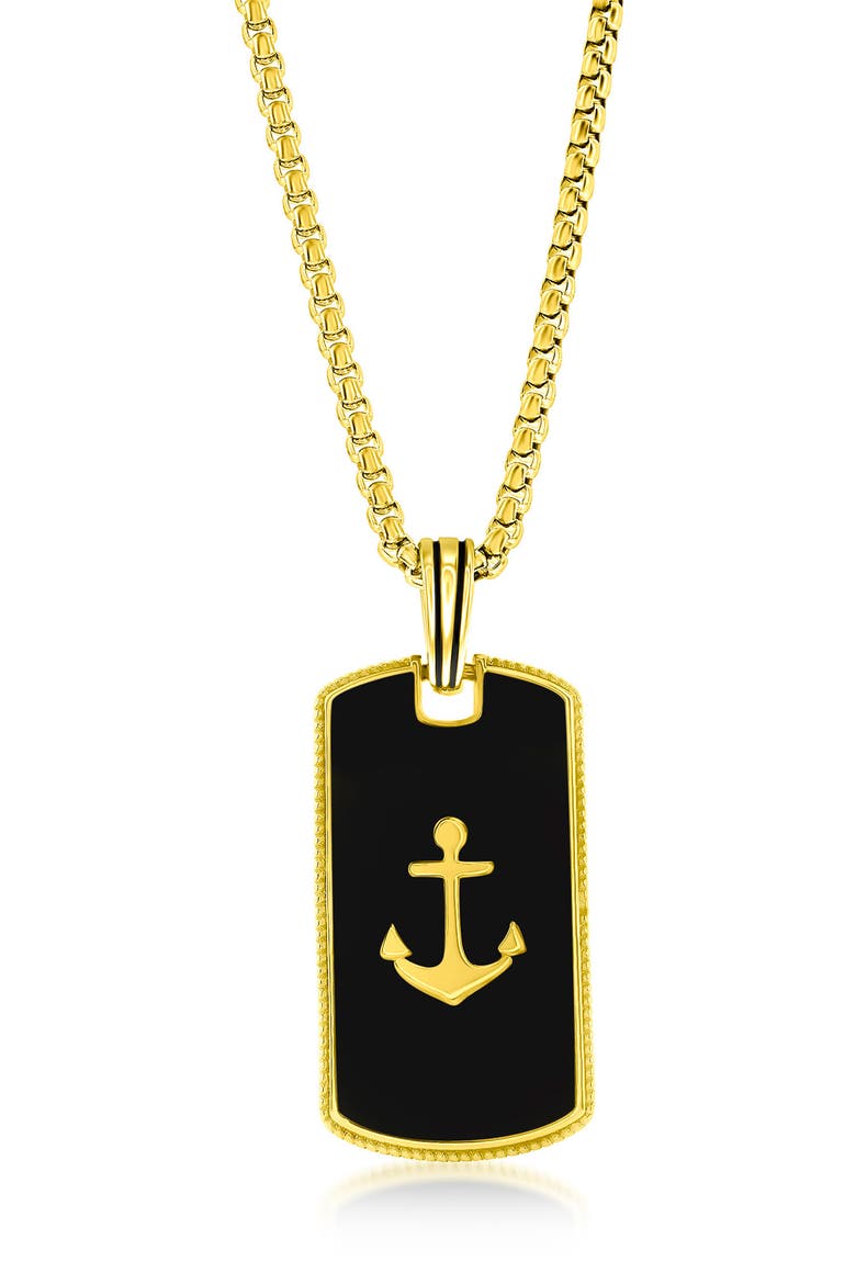 Men's Stainless Steel Anchor Dog Tag Pendant Necklace, Main, color, BLACK/ GOLD