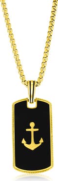 Metallo Men's Stainless Steel Anchor Dog Tag Pendant Necklace