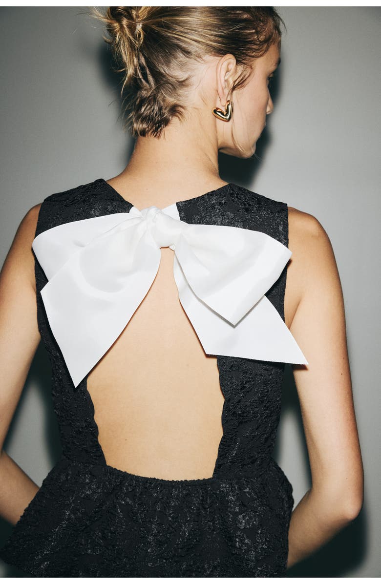 H&M Bow-detail Peplum Top, Alternate, color, Black