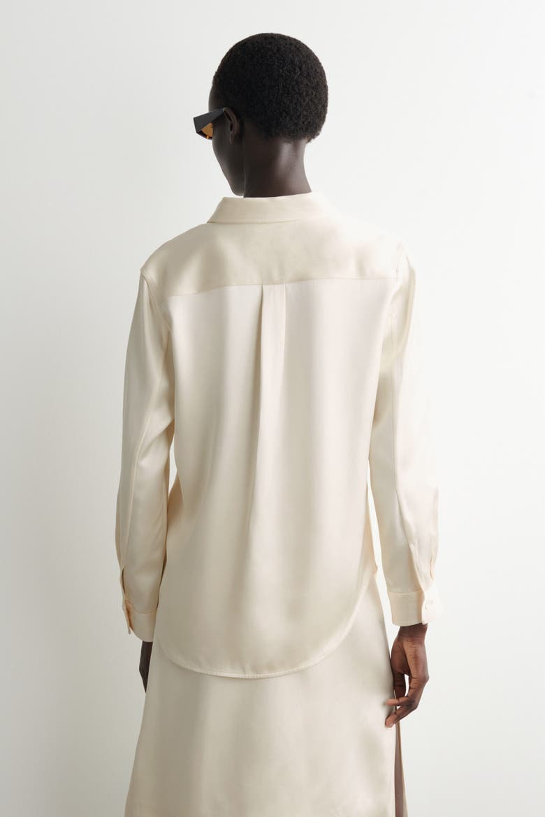 Button-down Collar Satin Shirt, Alternate, color, WHITE