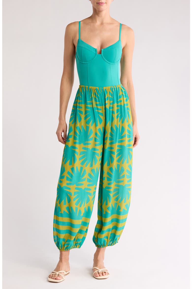 The Lacy Abstract Print Cover-Up Joggers, Main, color, CHARTREUSE / TEAL
