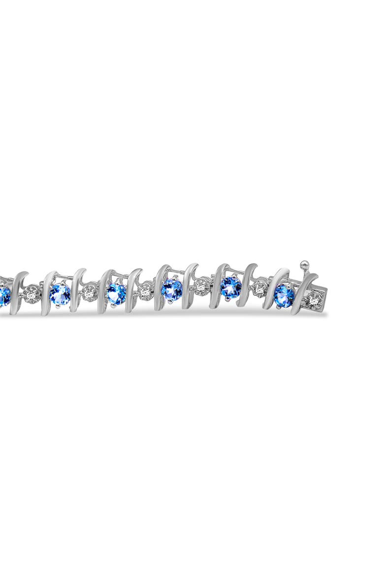 .925 Sterling Silver Lab-Grown Birthstone and 1/6 Cttw Diamond Tennis Bracelet, Alternate, color, Blue Aquamarine