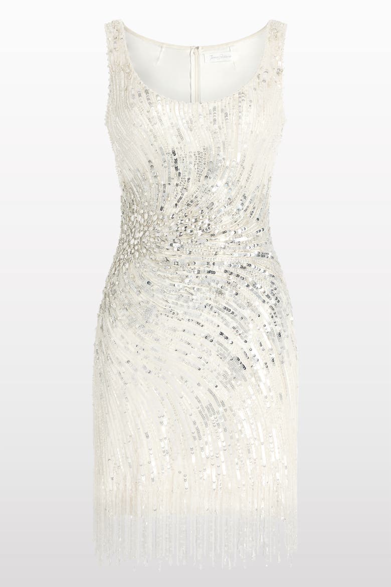Noella Sequined Embellished Fringed Mini Dress, Main, color, Ivory