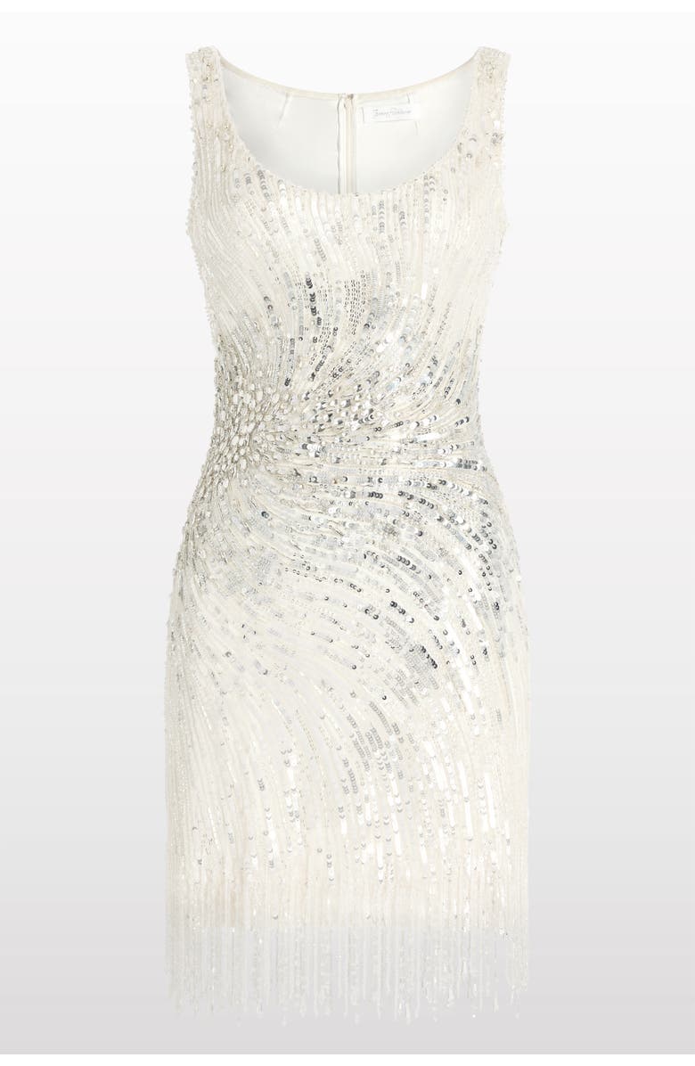 Jenny Packham Noella Sequined Embellished Fringed Mini Dress, Main, color, Ivory