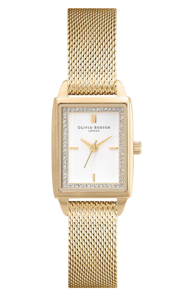 Olivia Burton Classics Rectangular Mesh Strap Watch, 20mm, Main, color, Gold