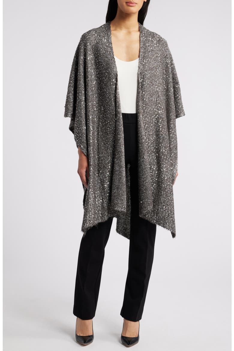 Sequin Cardigan, Main, color, DARK HEATHER GREY/ SILVER