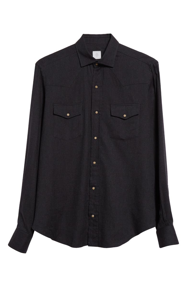Eleventy Cotton Blend Herringbone Western Shirt, Alternate, color, Carbon