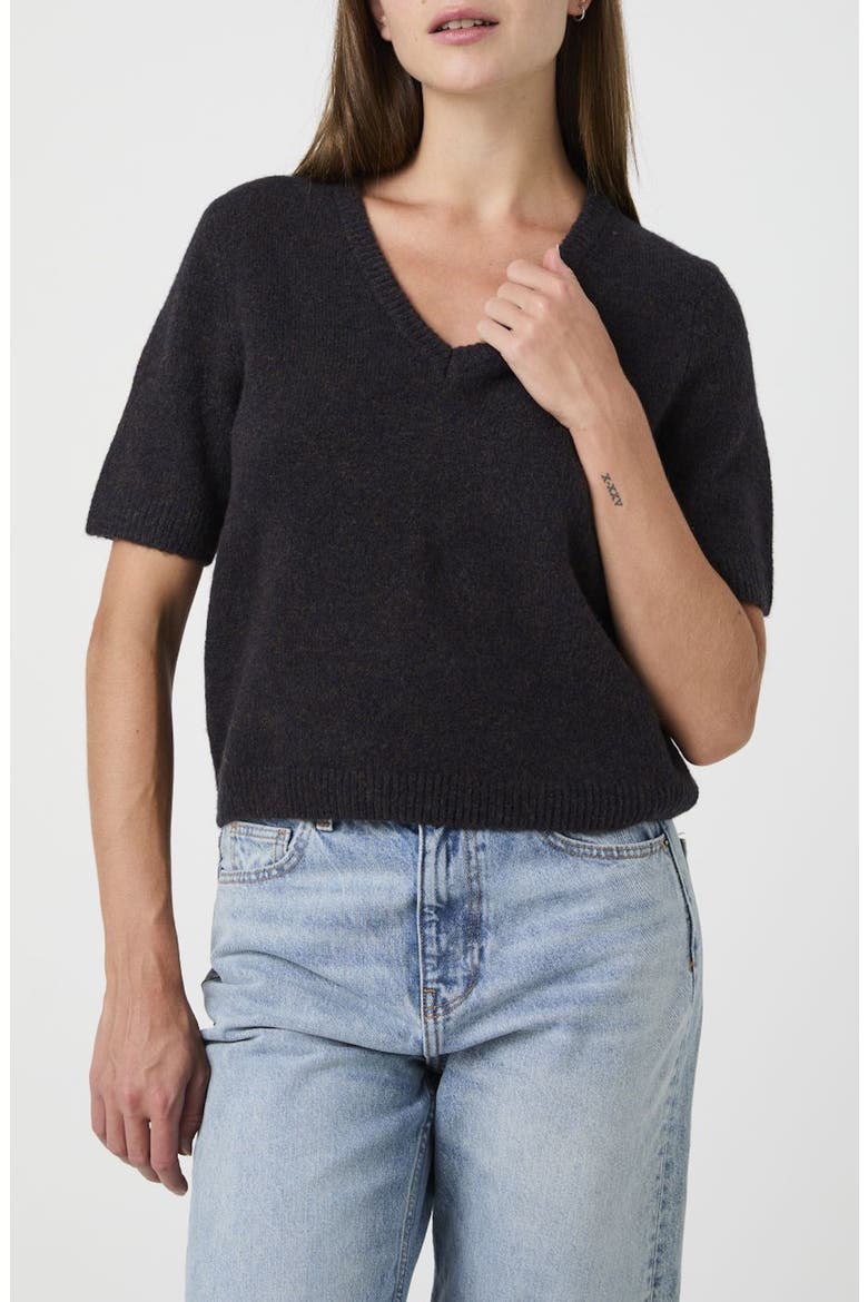 Short Sleeved V Neck Sweater, Main, color, BLACK