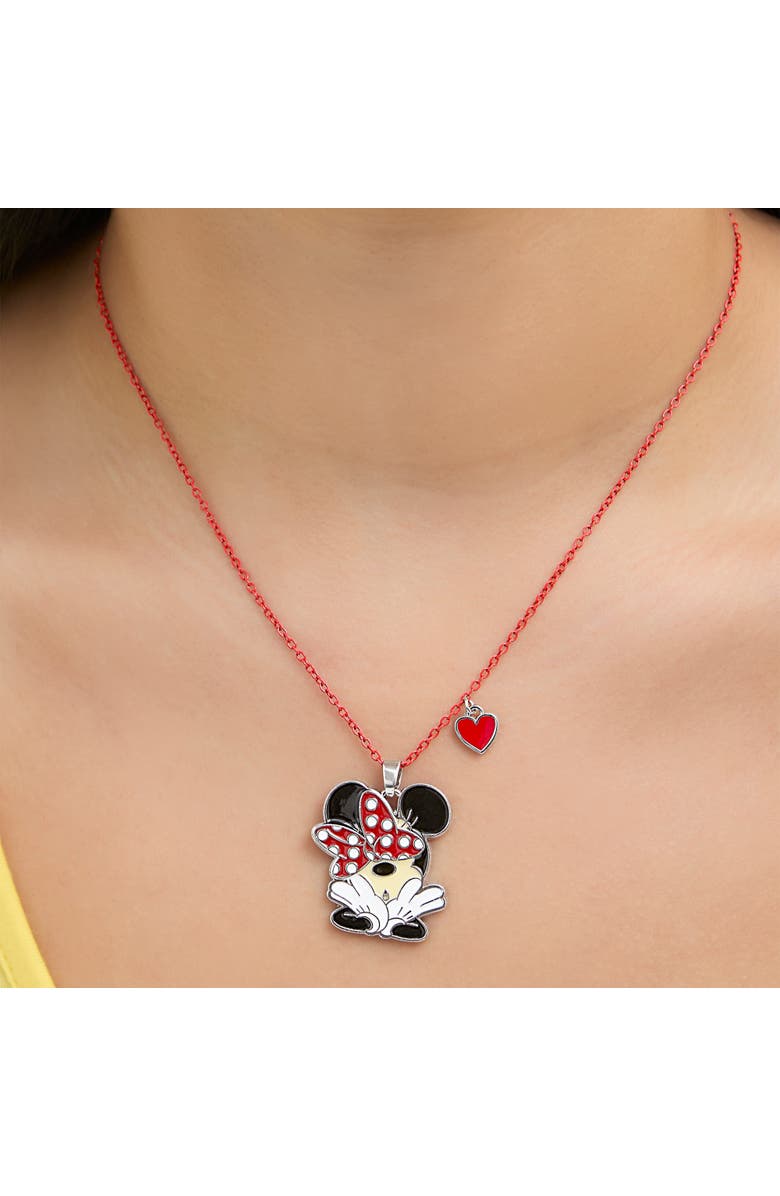 Disney Minnie Mouse and Mickey Heart Necklace, Alternate, color, Red/Black