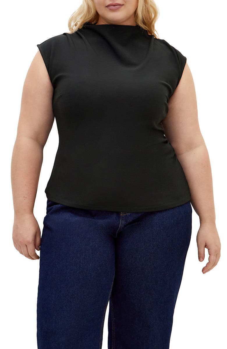 City Chic Charlize Pleated Funnel Neck Stretch Crepe Top, Main, color, 