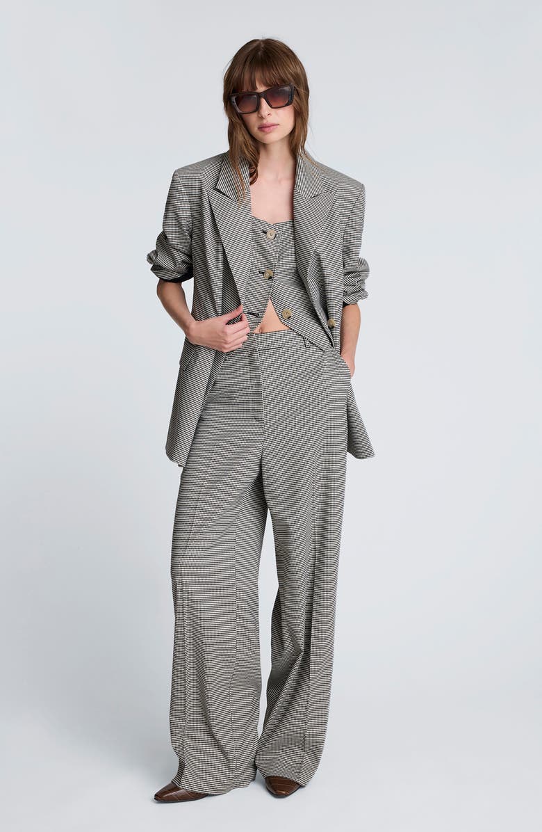 Kenneth Cole Houndstooth Check Wide Leg Pants, Alternate, color, Oyster/ Black